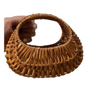 Vintage made in Yugoslavia Small Fruit Basket Hand Woven  Top Handle Minimalist